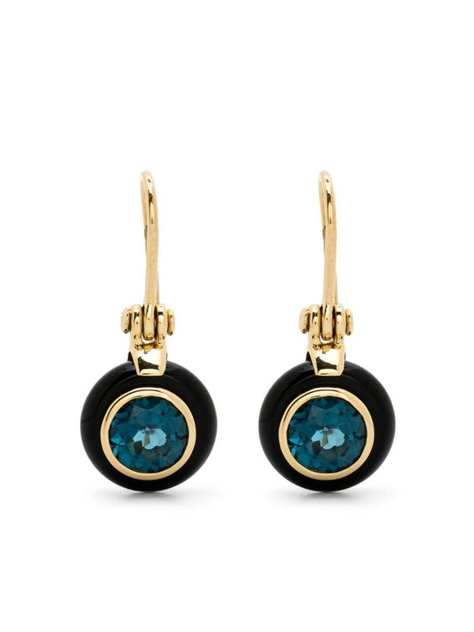 18k Yellow Gold Frames Onyx and Tpaz Earring