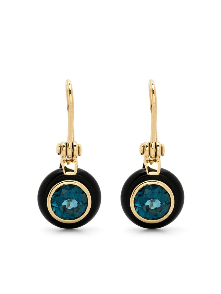 18k Yellow Gold Frames Onyx and Tpaz Earring