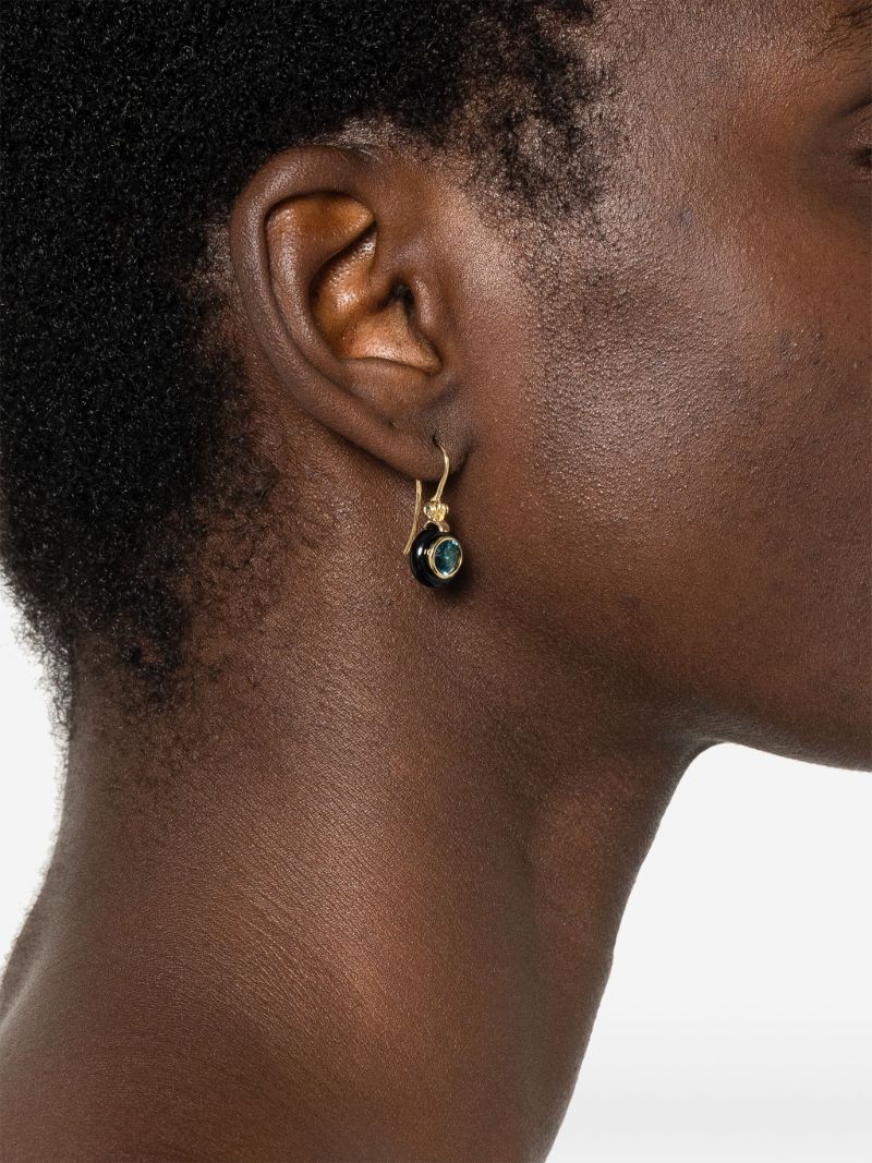 18k Yellow Gold Frames Onyx and Tpaz Earring