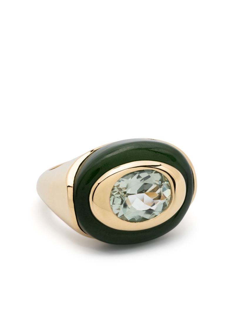 18k Yellow Gold Jade and Prasiolite Ring