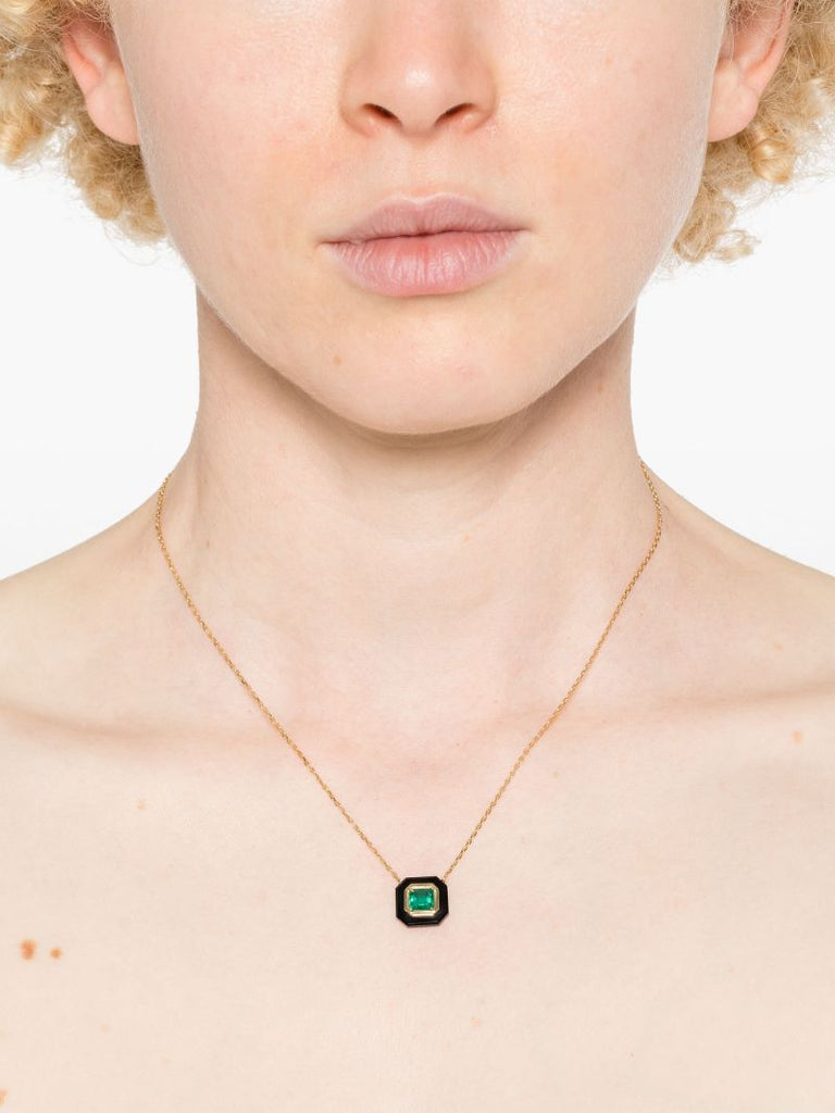 18k Yellow Gold Frame Emerald and Diamond Necklace