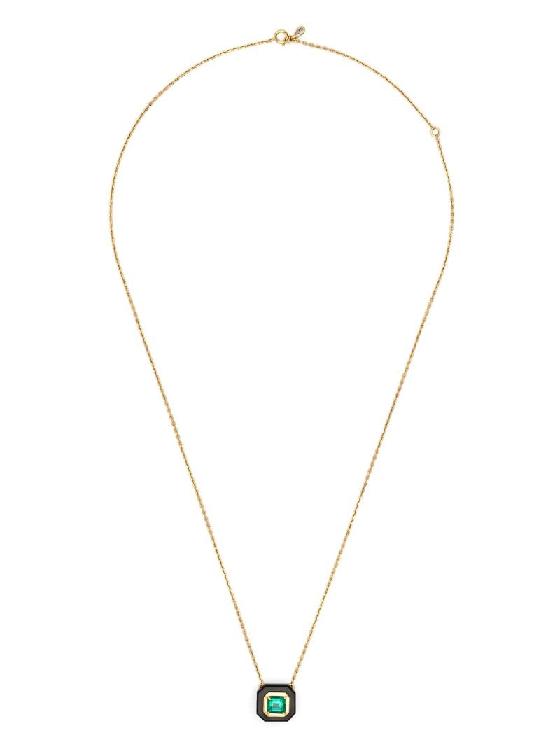 18k Yellow Gold Frame Emerald and Diamond Necklace