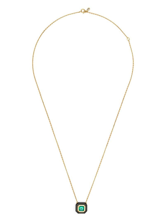 18k Yellow Gold Frame Emerald and Diamond Necklace