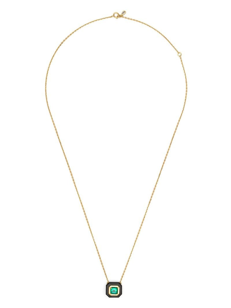 18k Yellow Gold Frame Emerald and Diamond Necklace