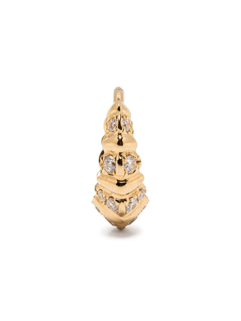 18k Yellow Gold Fluted Crescent Diamond Earring