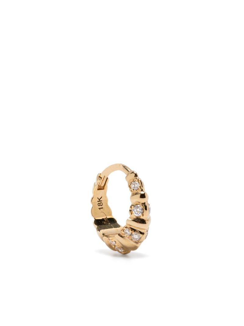 18k Yellow Gold Fluted Crescent Diamond Earring