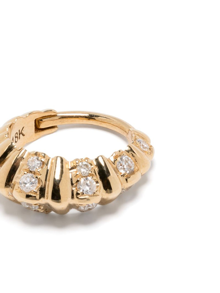 18k Yellow Gold Fluted Crescent Diamond Earring