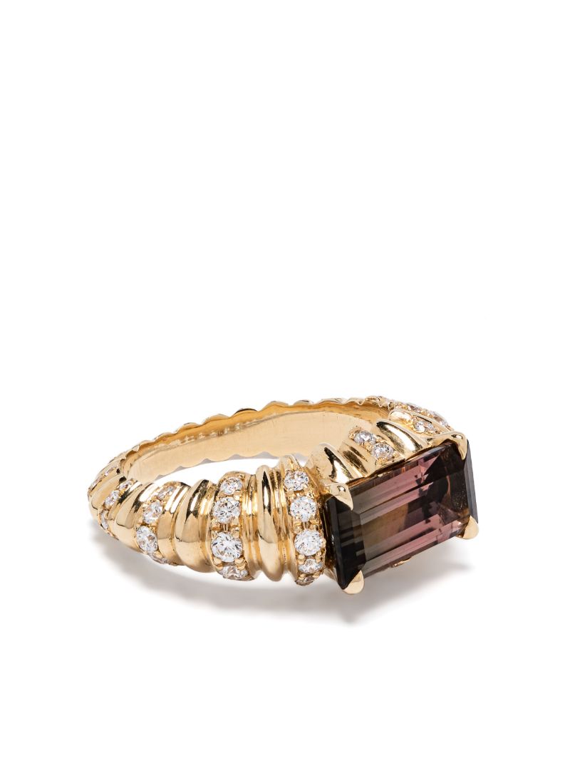18k Yellow Gold One of a Kind Diamond and Tourmaline Ring