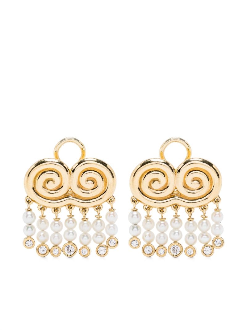 18k Yellow Gold Agni Diamond and Pearl Drop Earrings