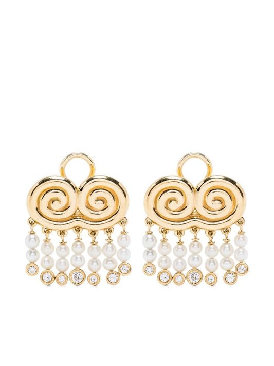 18k Yellow Gold Agni Diamond and Pearl Drop Earrings