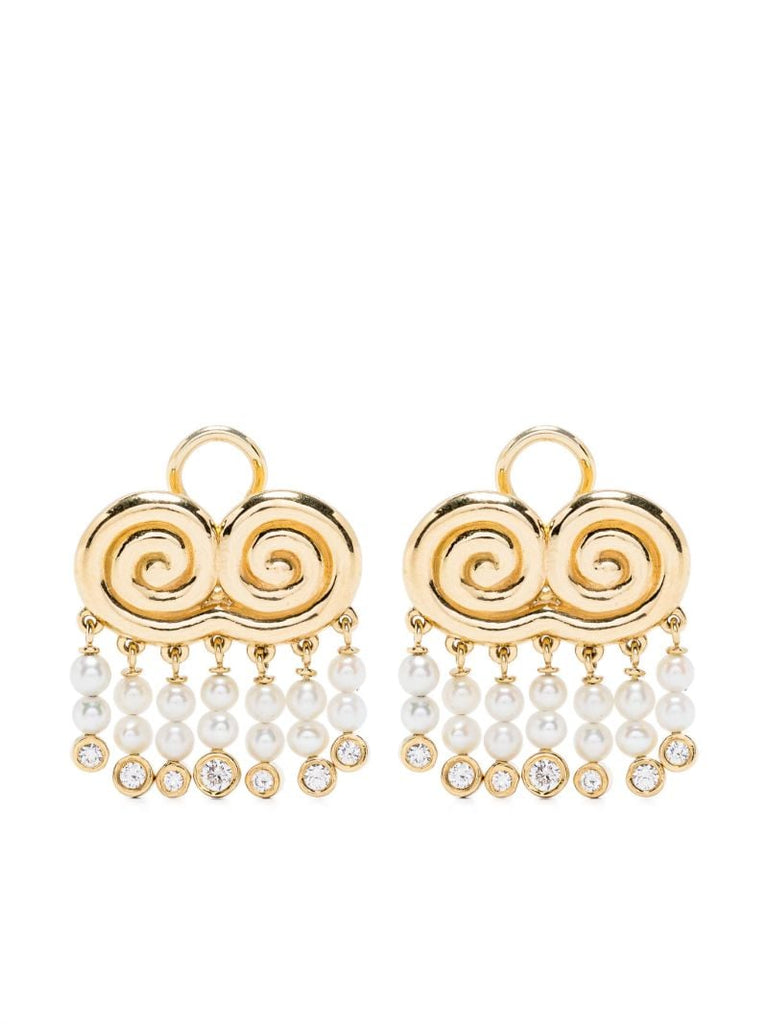 18k Yellow Gold Agni Diamond and Pearl Drop Earrings