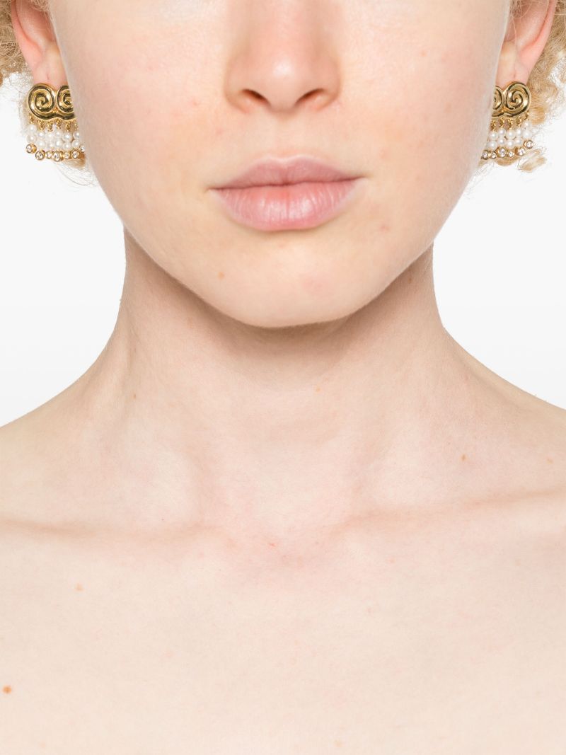 18k Yellow Gold Agni Diamond and Pearl Drop Earrings