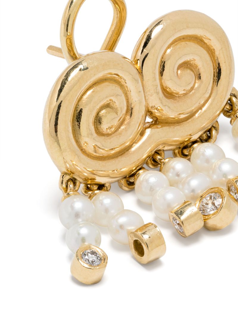 18k Yellow Gold Agni Diamond and Pearl Drop Earrings