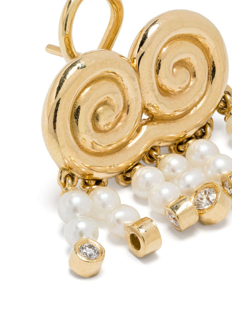 18k Yellow Gold Agni Diamond and Pearl Drop Earrings