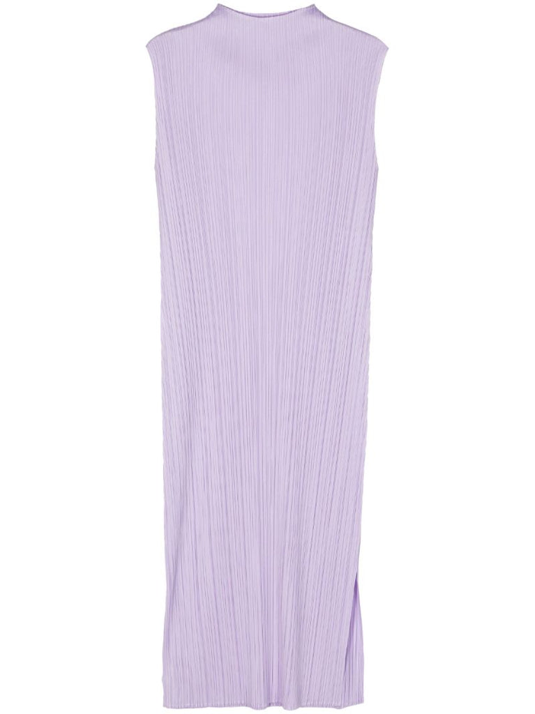 Purple Pleated Sleeveless Dress