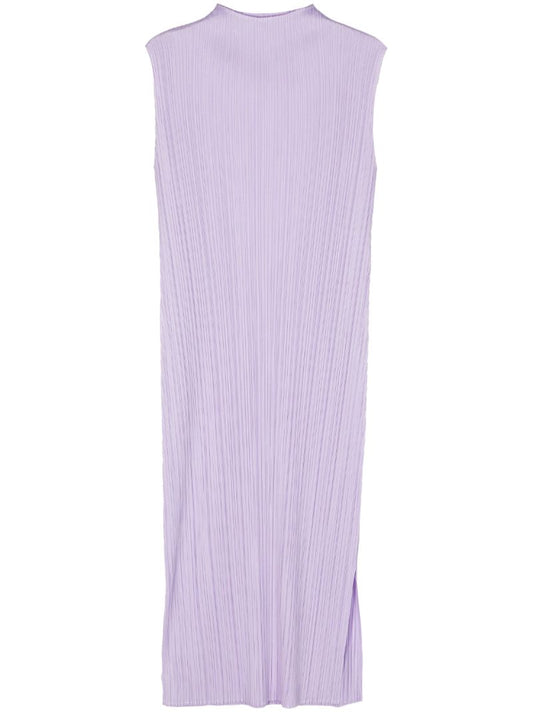 Purple Pleated Sleeveless Dress