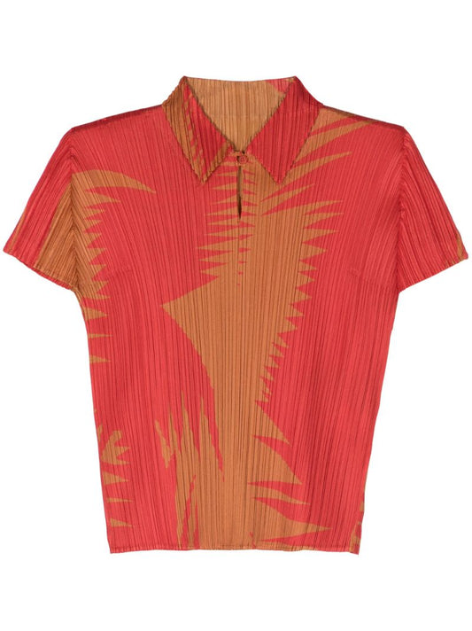 Red Piquant Pleated Top