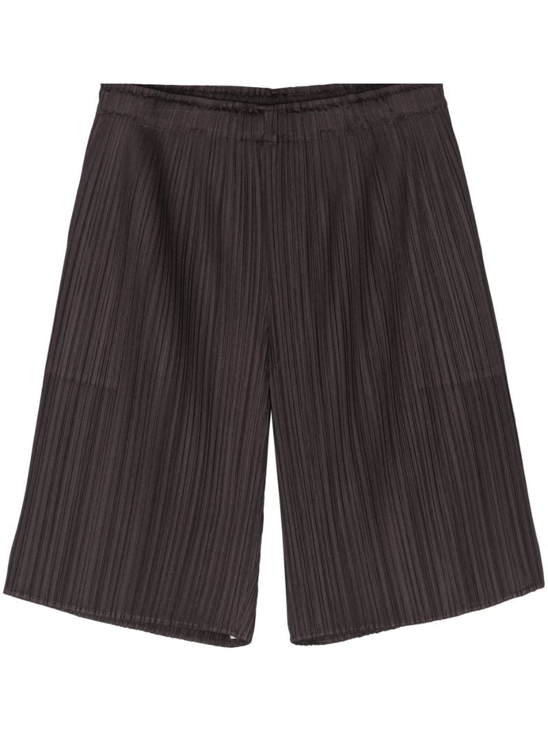 Brown Pleated Knee-length Shorts