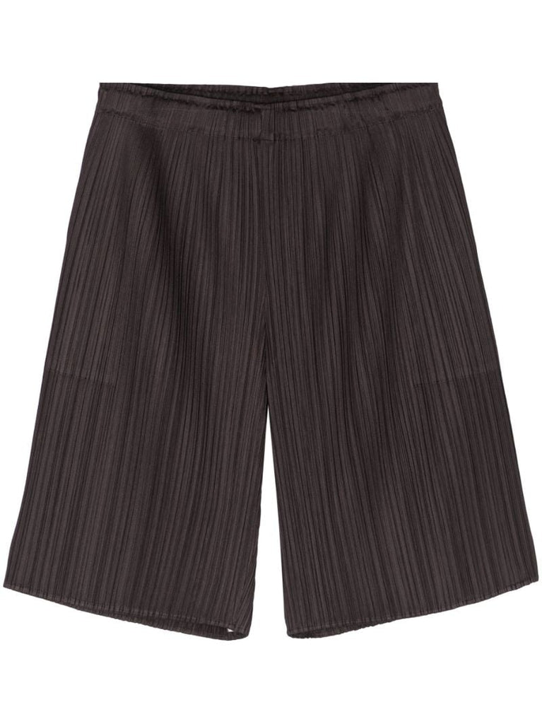 Brown Pleated Knee-length Shorts