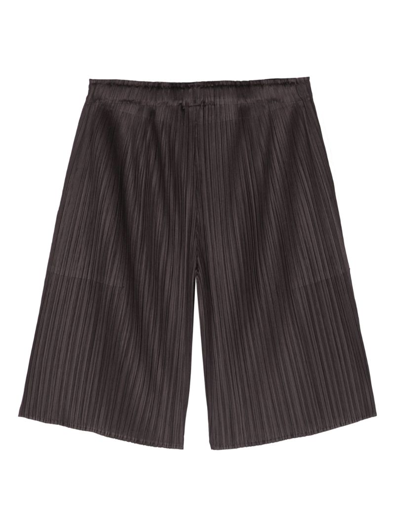 Brown Pleated Knee-length Shorts