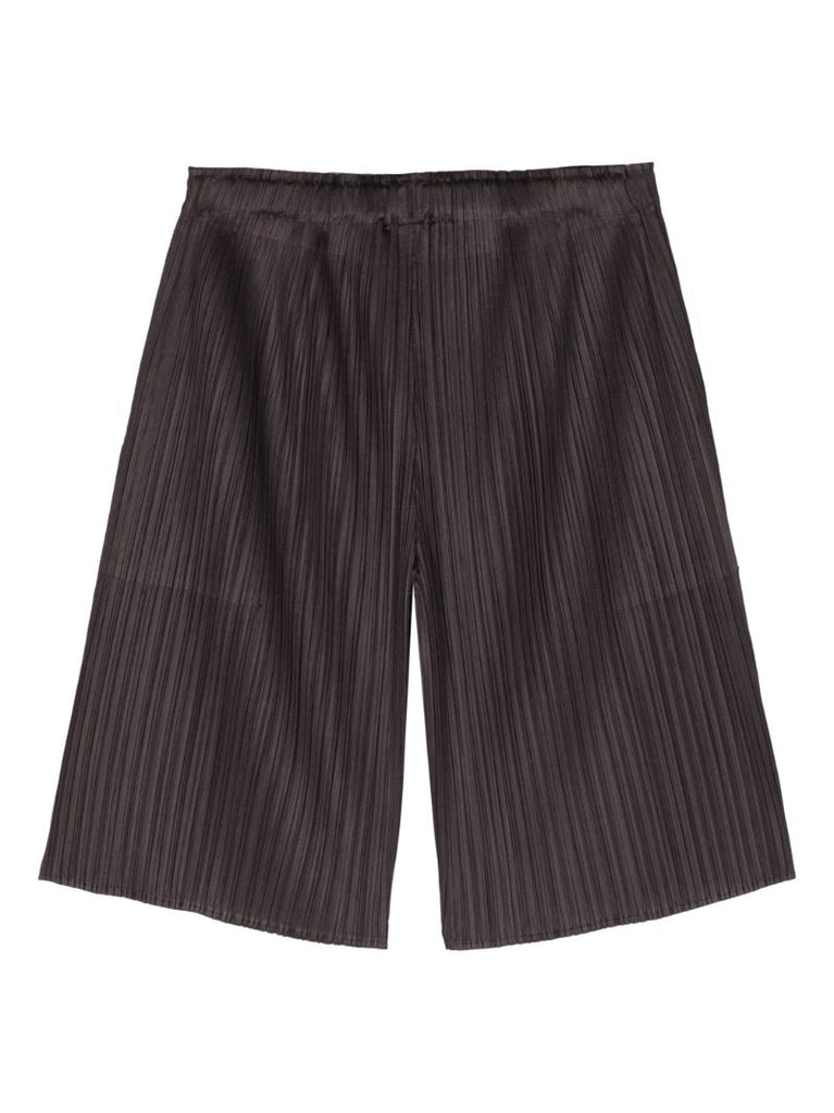 Brown Pleated Knee-length Shorts