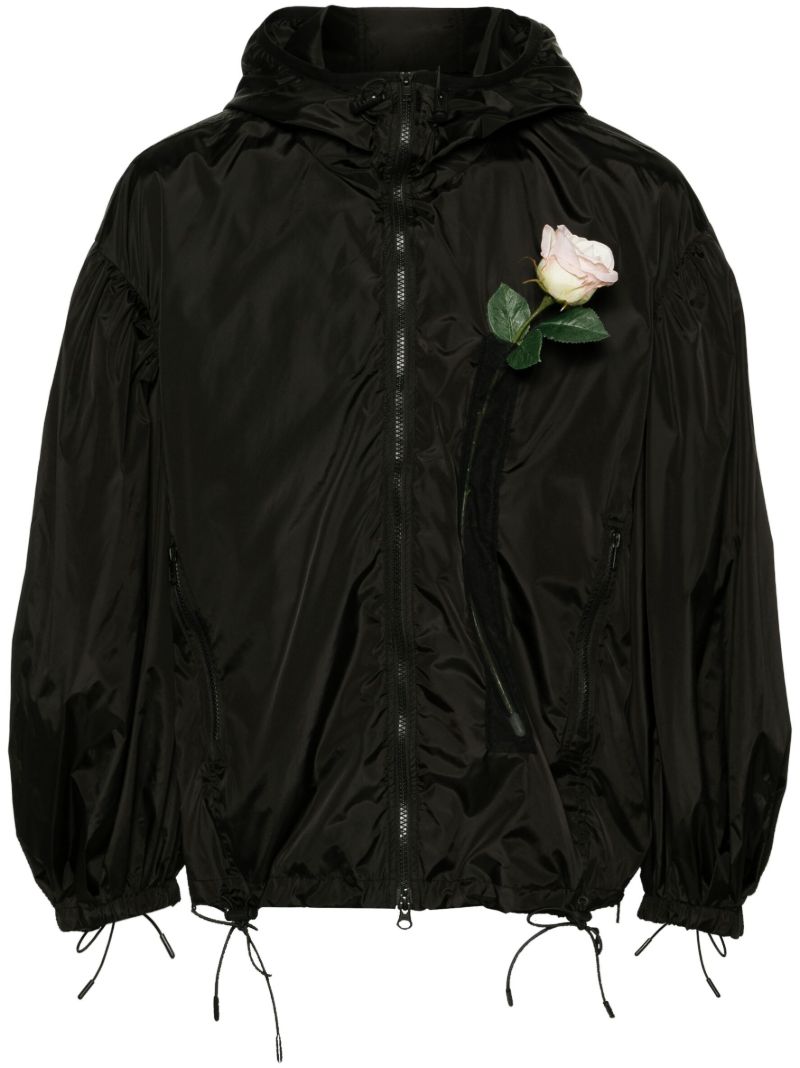 Black Floral-appliquÃ_x0083_Â© Hooded Jacket