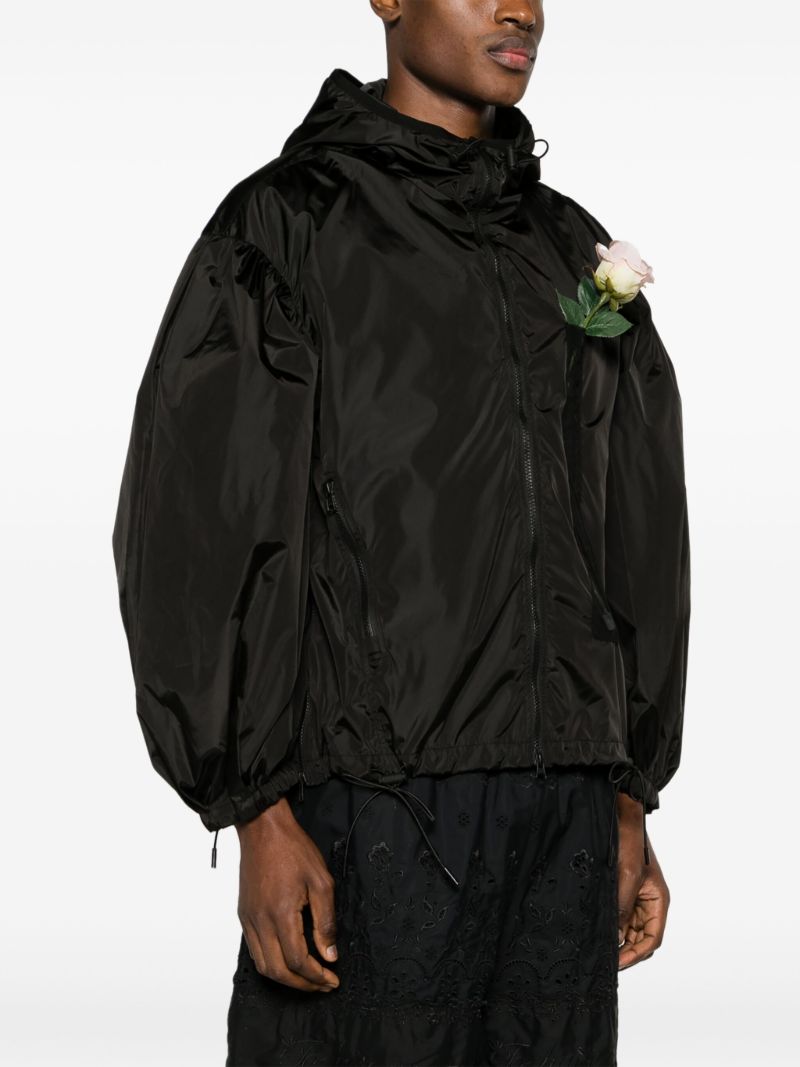 Black Floral-appliquÃ_x0083_Â© Hooded Jacket