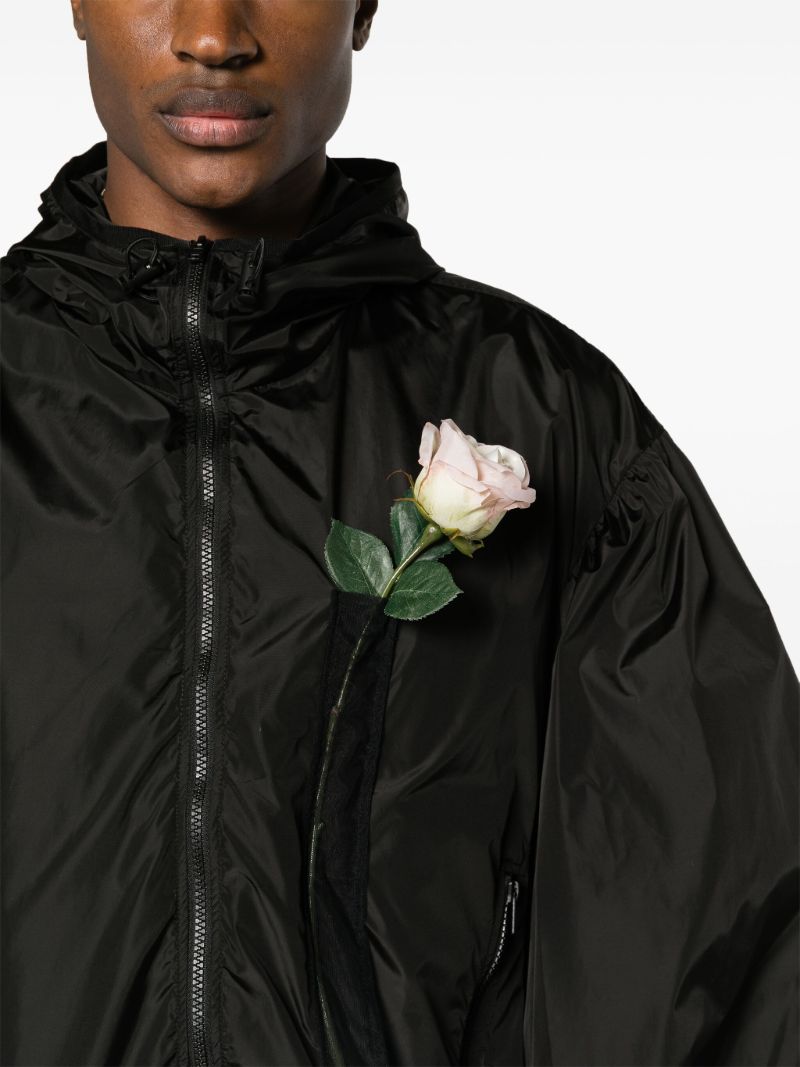 Black Floral-appliquÃ_x0083_Â© Hooded Jacket
