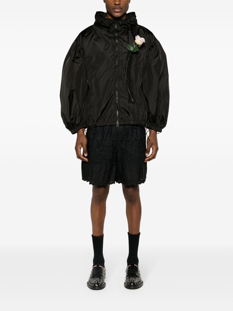 Black Floral-appliquÃ_x0083_Â© Hooded Jacket