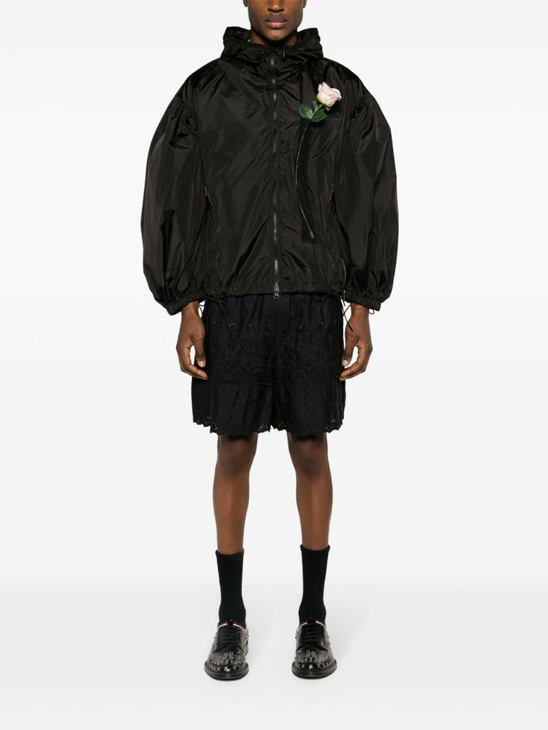 Black Floral-appliquÃ_x0083_Â© Hooded Jacket