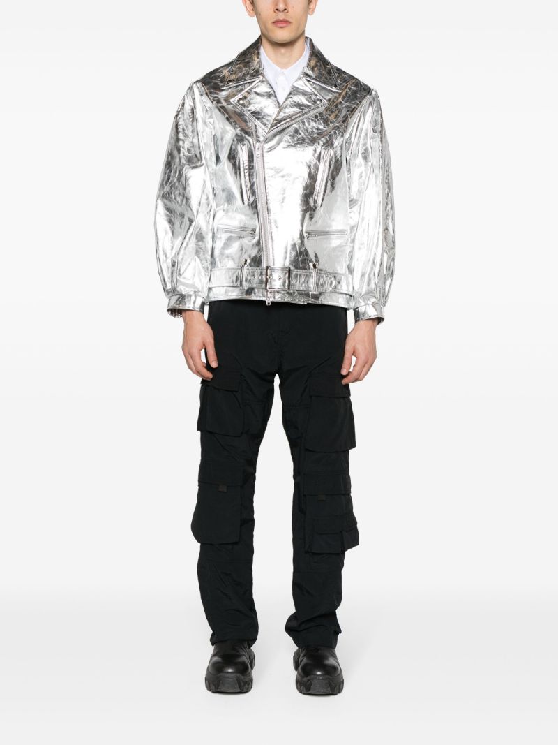 Silver Metallic Leather Biker Jacket
