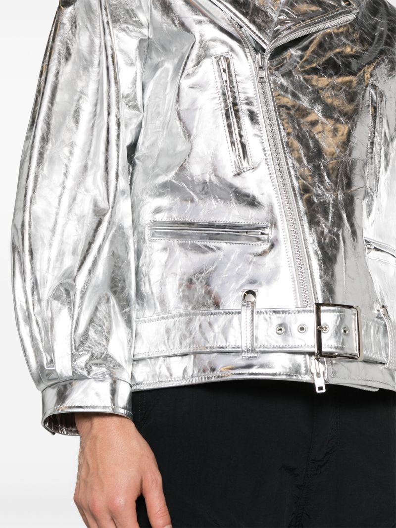 Silver Metallic Leather Biker Jacket