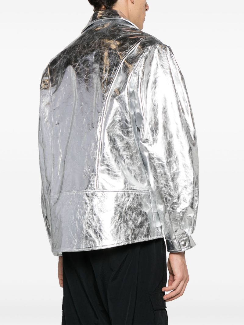 Silver Metallic Leather Biker Jacket