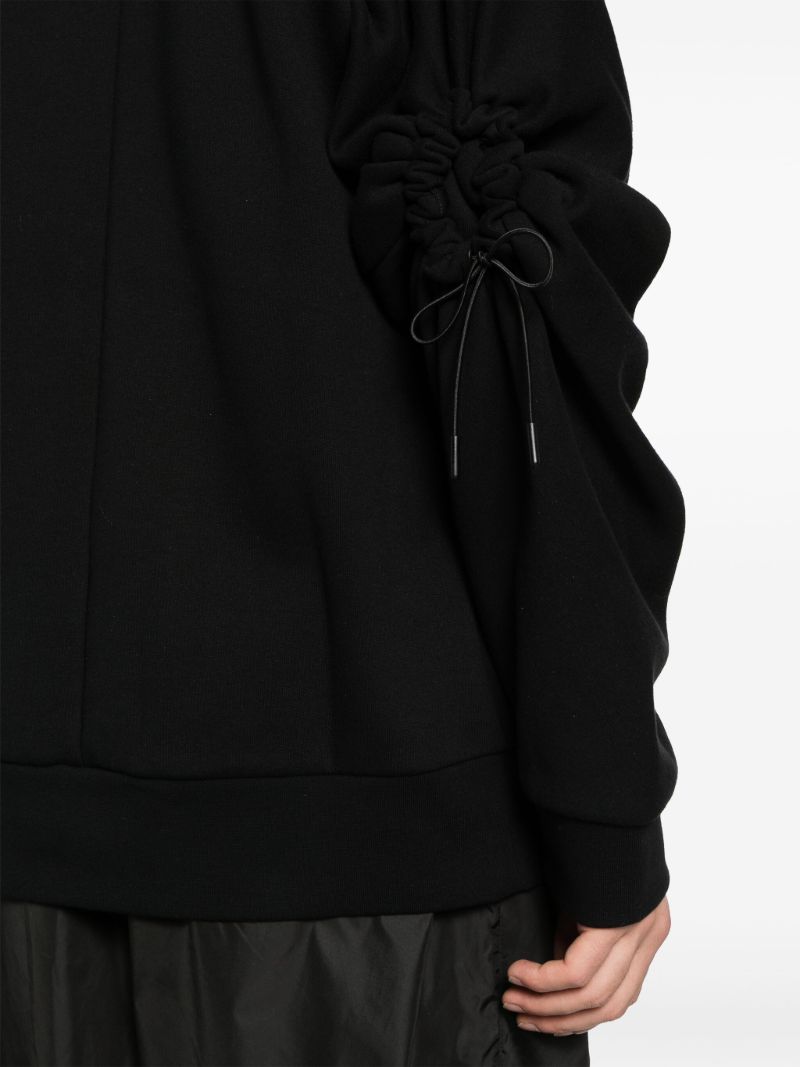 Black Ruched Cotton Hoodie