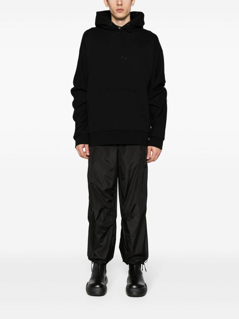 Black Ruched Cotton Hoodie