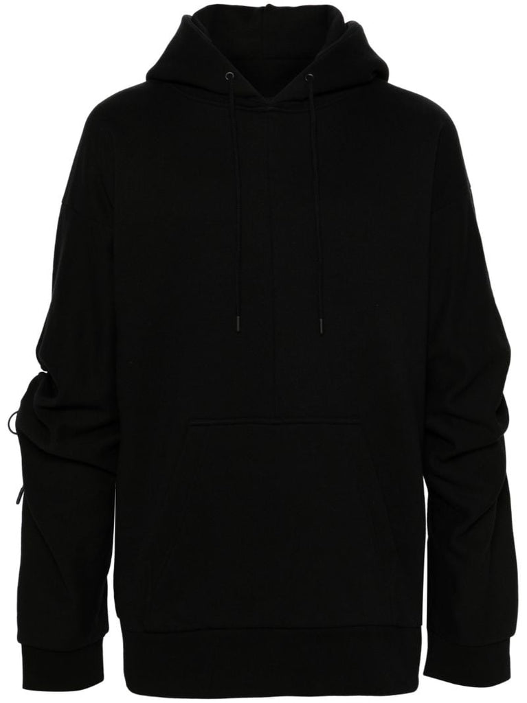 Black Ruched Cotton Hoodie
