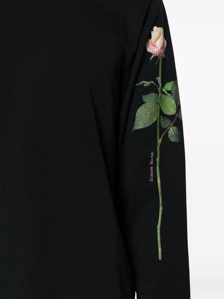 Black Floral Print Cotton T-shirt