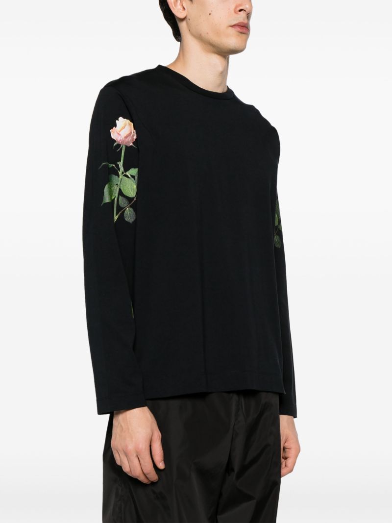 Black Floral Print Cotton T-shirt