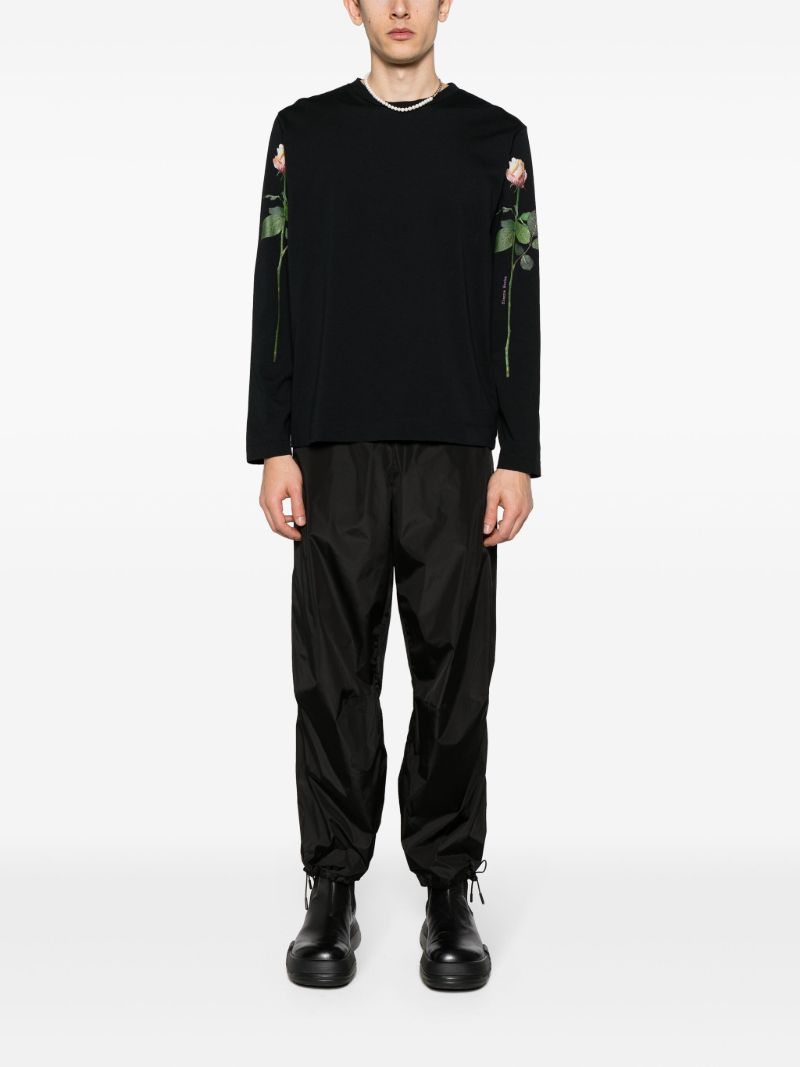 Black Floral Print Cotton T-shirt