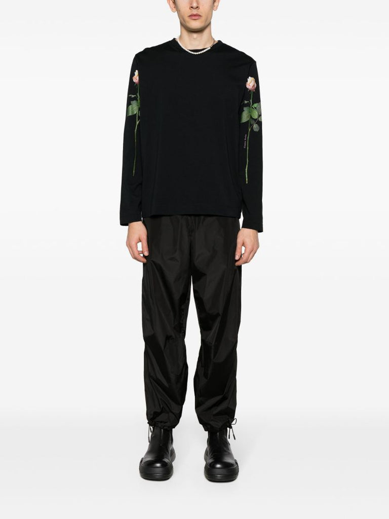 Black Floral Print Cotton T-shirt