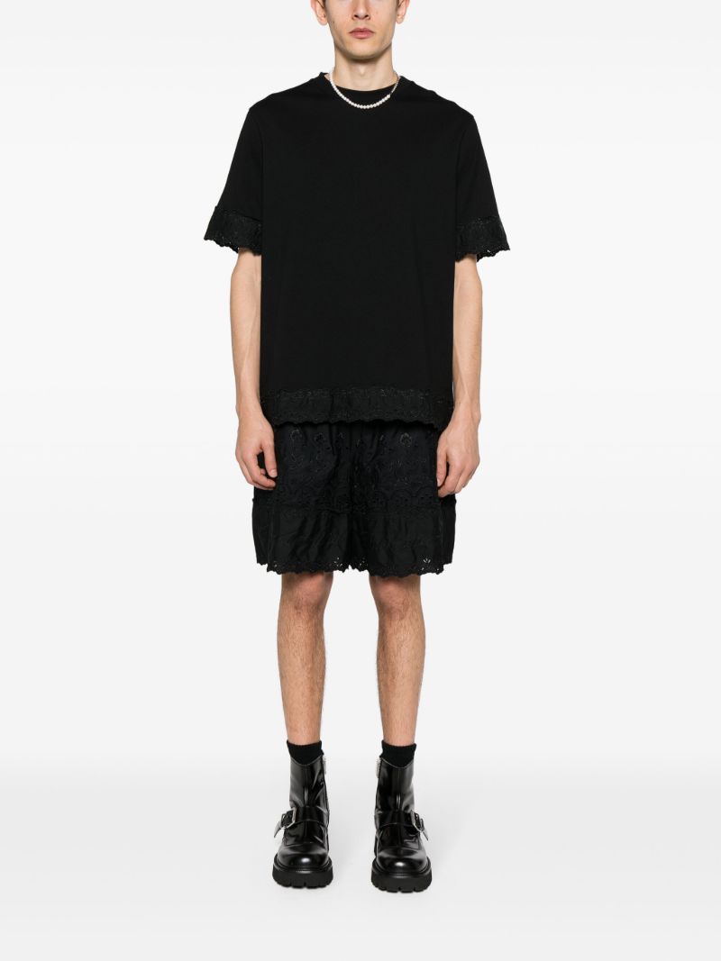 Black Floral Embroidered Cotton T-shirt