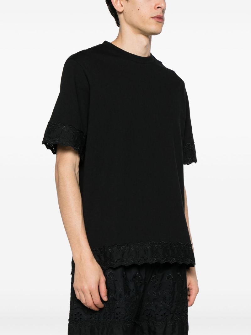 Black Floral Embroidered Cotton T-shirt