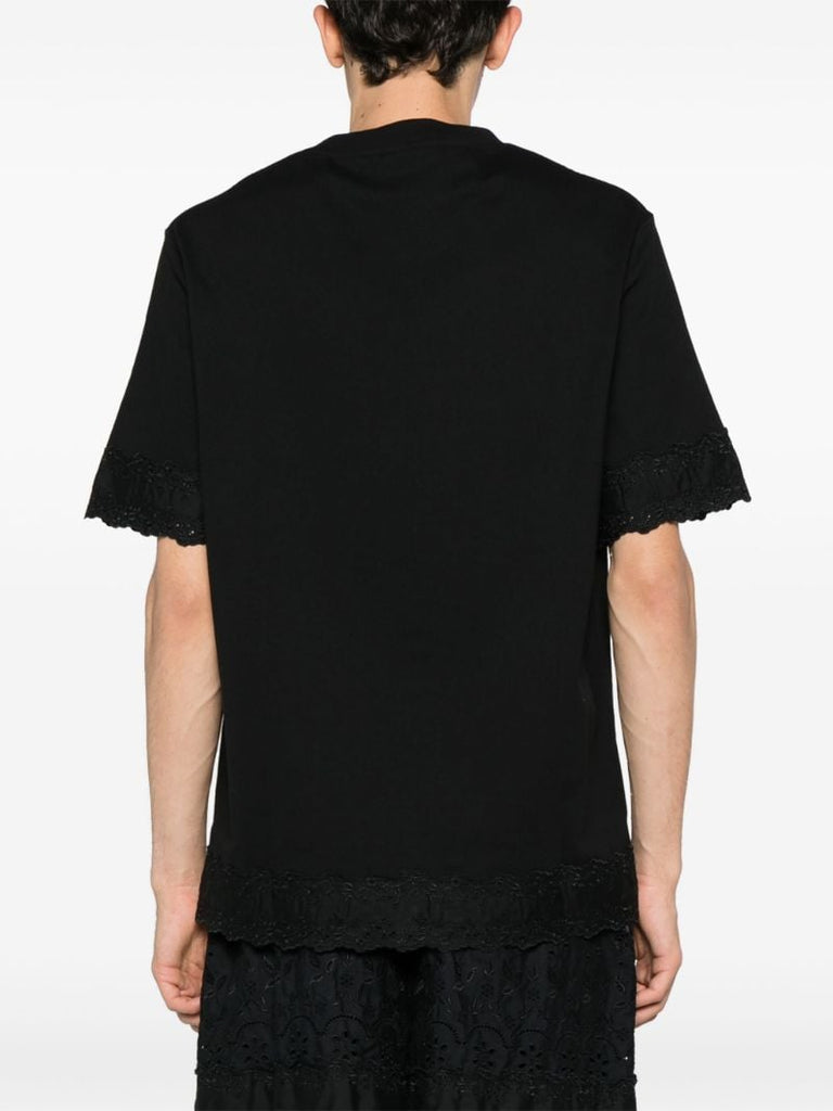 Black Floral Embroidered Cotton T-shirt