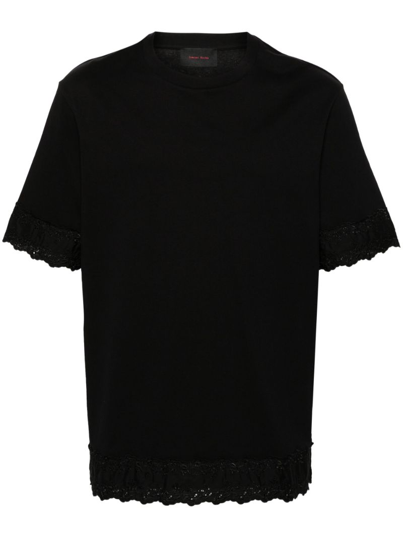 Black Floral Embroidered Cotton T-shirt