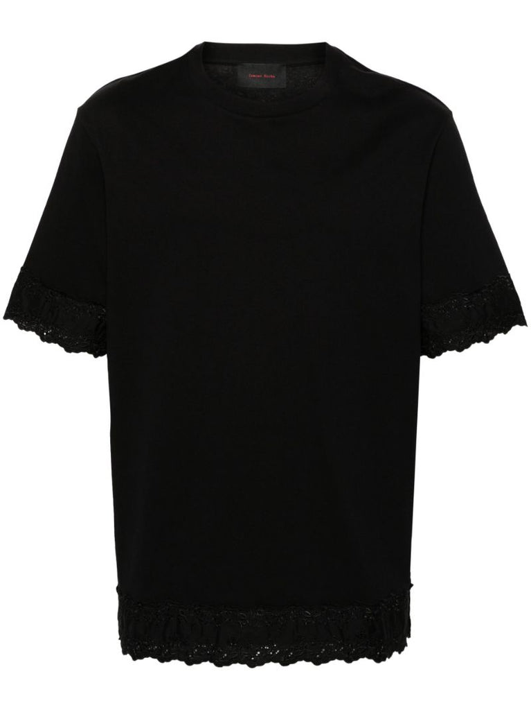 Black Floral Embroidered Cotton T-shirt