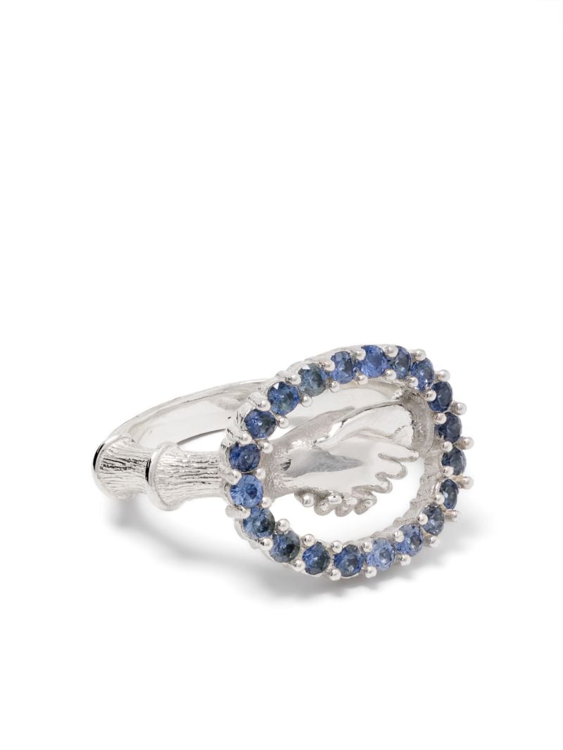 Sterling Silver Hand Shake Sapphire Ring