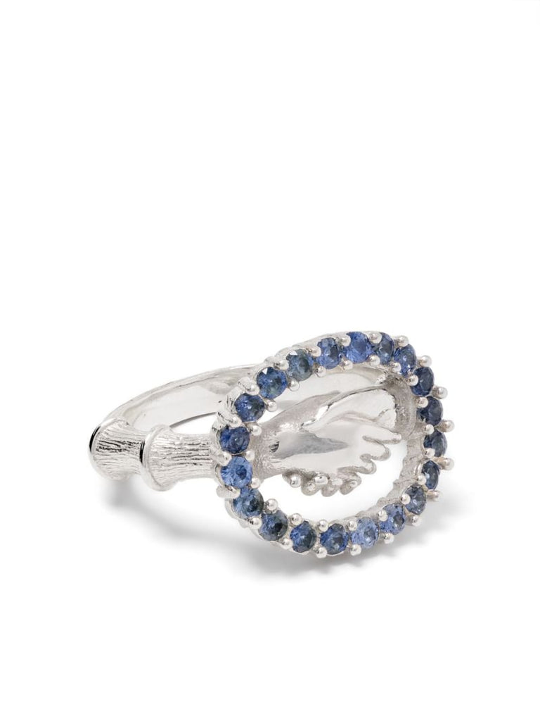 Sterling Silver Hand Shake Sapphire Ring