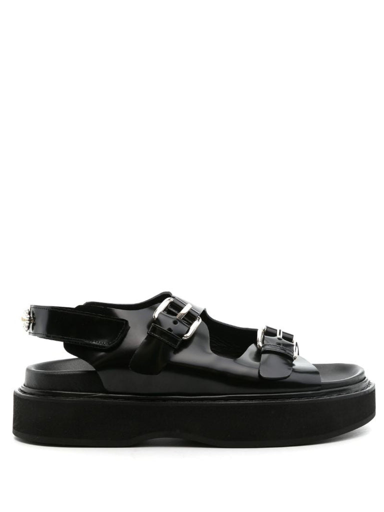 Black Pearl-embellishment Leather Sandals