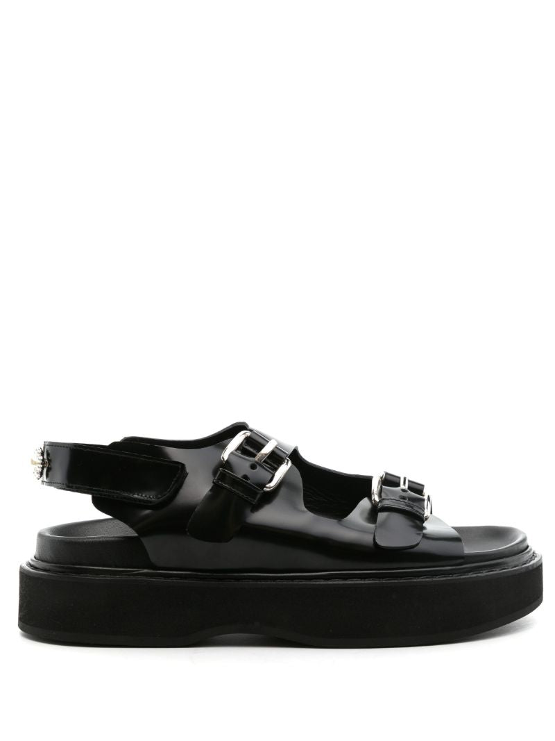 Black Pearl-embellishment Leather Sandals