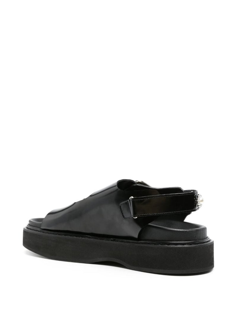 Black Pearl-embellishment Leather Sandals